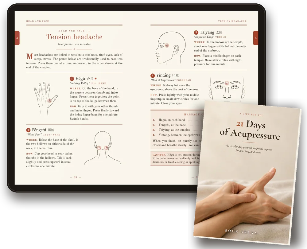 The book on a tablet and the printed 21-day booklet